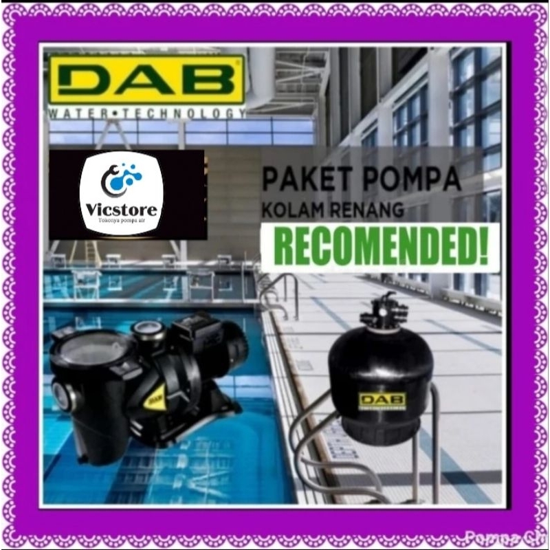 Paket pompa Dab kolam renang italy euroswim 100 + sand filter v500 21" pump