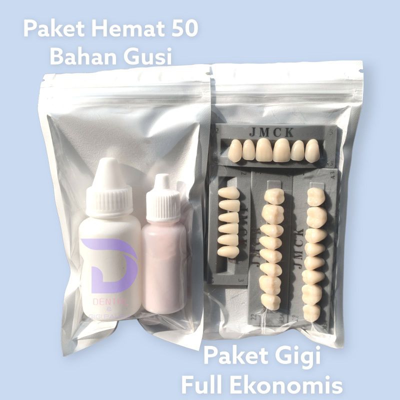 PAKET EKONOMIS DENTAL GIGI PALSU FULLSET DAN BAHAN GUSI GIGI PALSU