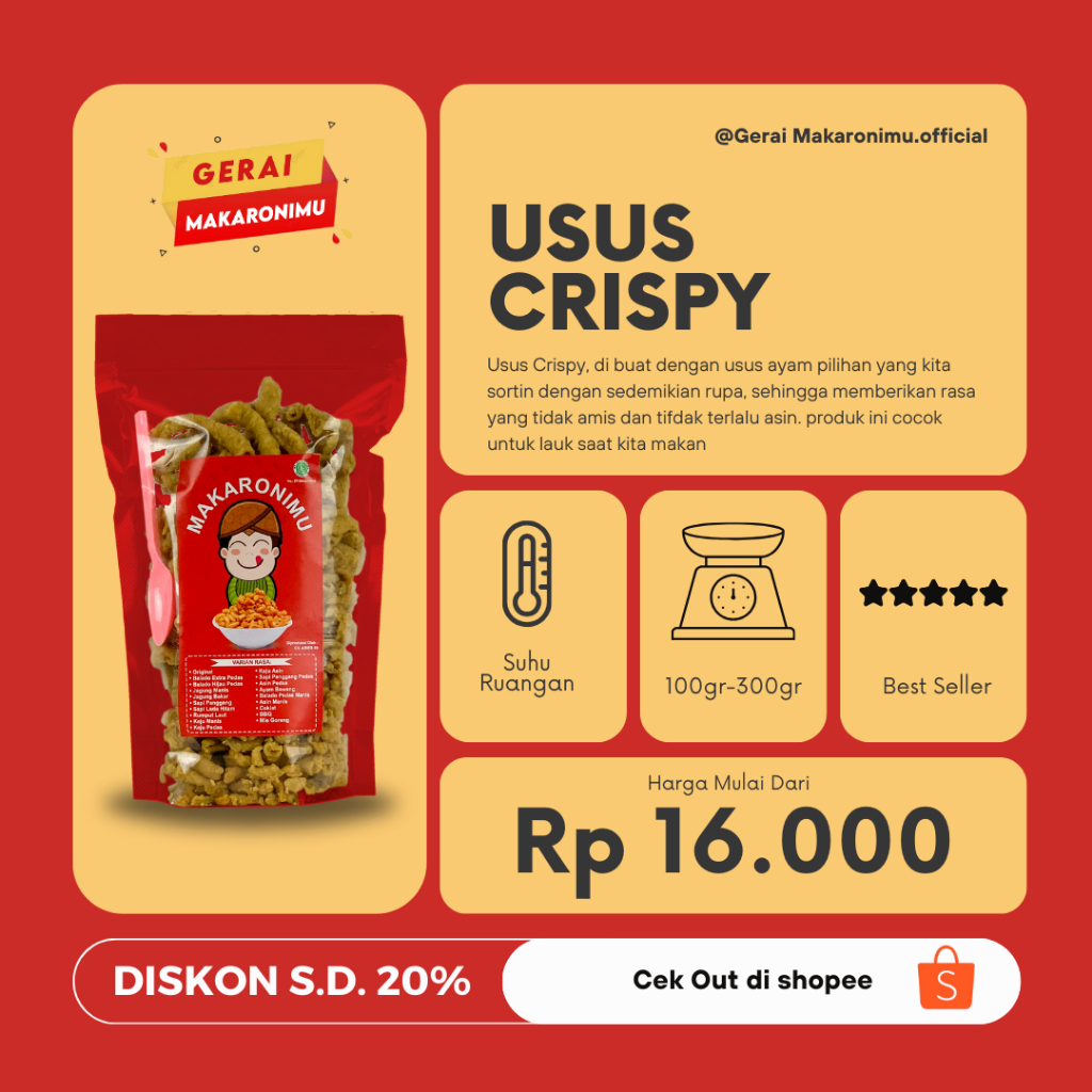 

MAKARONIMU [Usus Crispy]/ Snack Pedas/Cemilan enak/Usus Pedas Manis/Usus Variant Bumbu/Cemilan Anak Muda