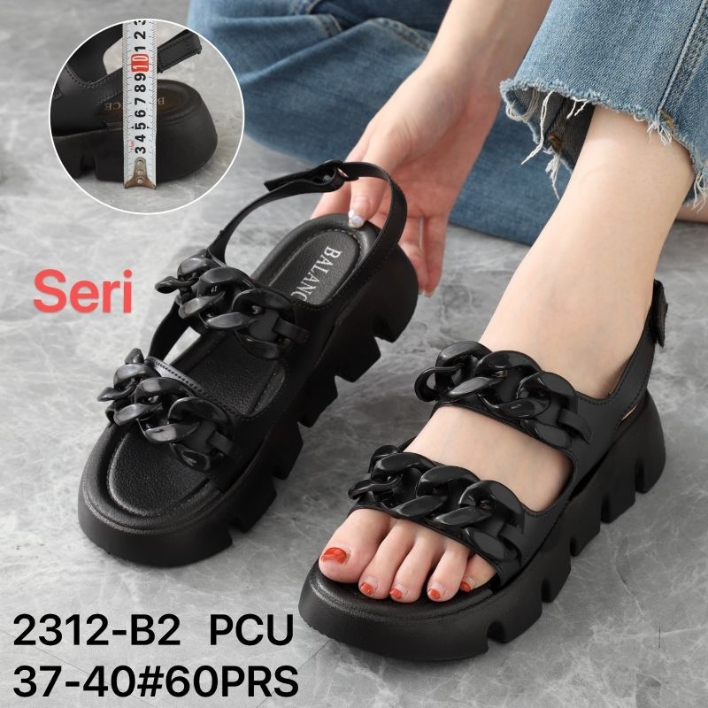 2312 BALANCE Sendal Jelly Impor Wanita Wedges Tali Motif Rantai