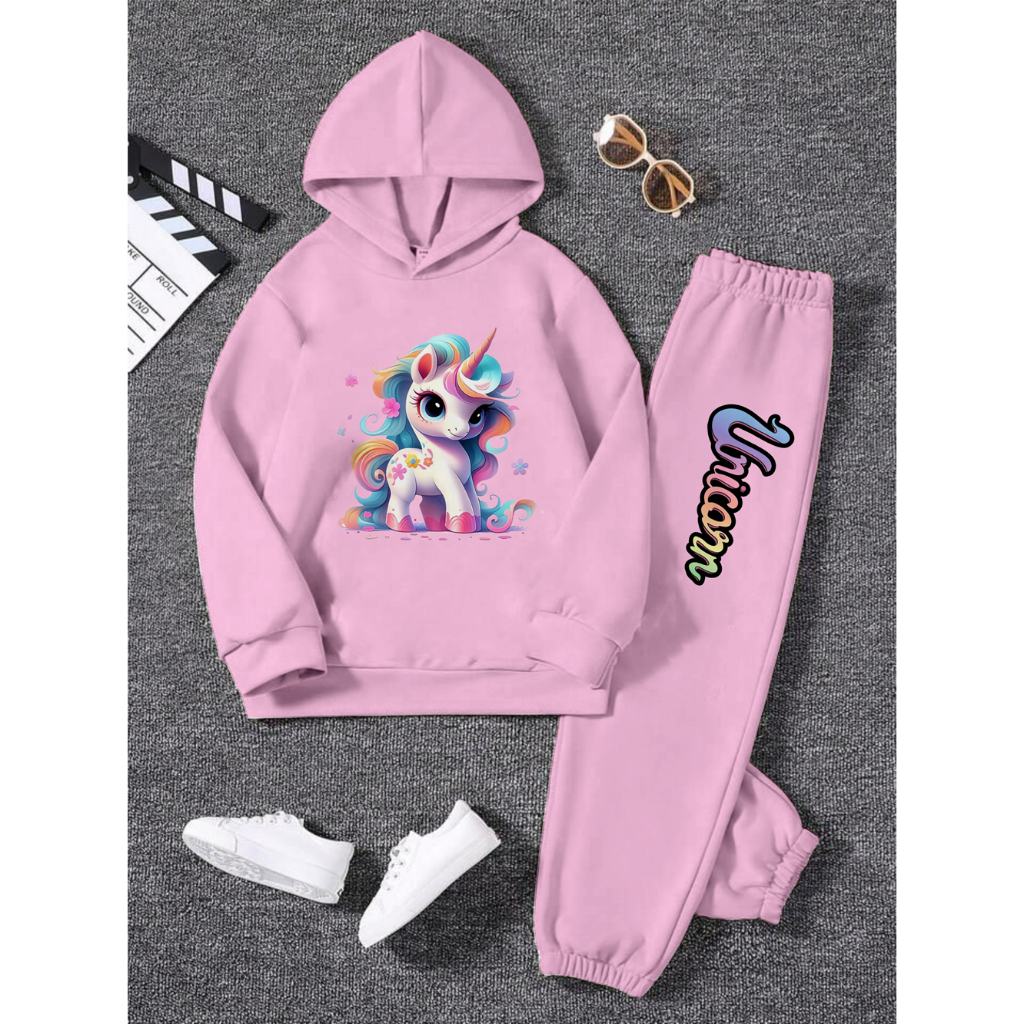 Lexander Setelan Sweater Hoodie Topi Anak Remaja Gambar Unicorn Flower