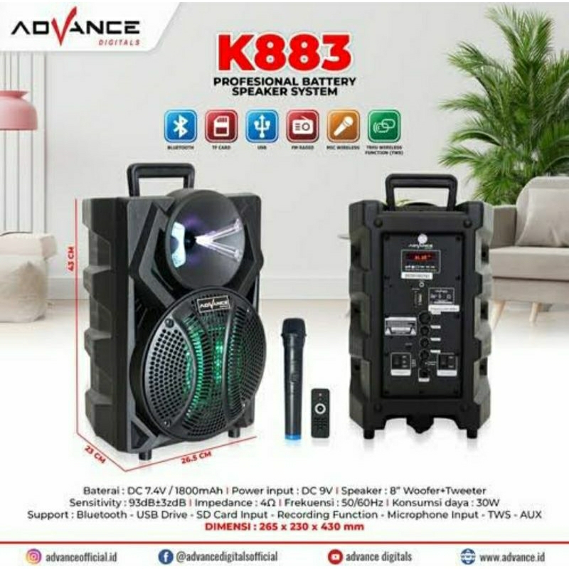 SPEAKER AKTIF PORTABLE ADVANCE 8 INCH SPEAKER ADVANCE K883