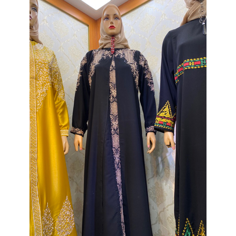 Abaya Belah pintu/LD 100-140/motif pintu aceh JetBlack