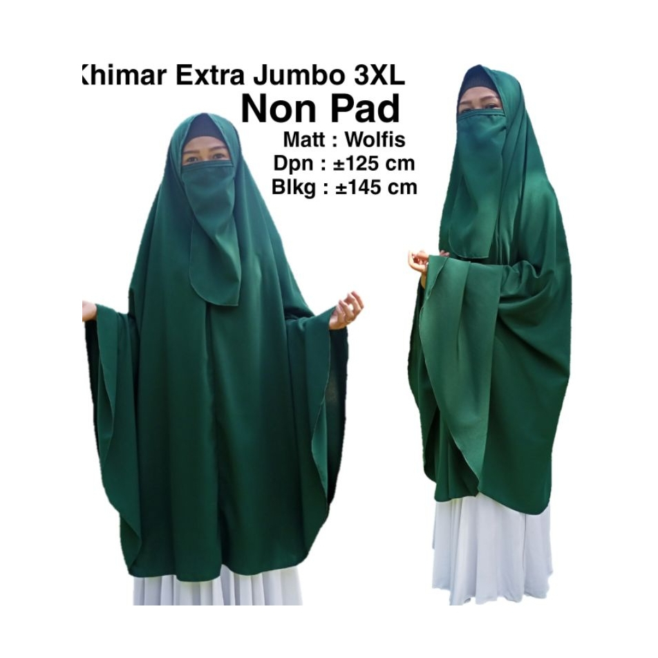 GROSIR / CARGO - 3XL Non Pad Free Cadar - Hijab Syari Khimar Extra Super Jumbo XXXL Non Pet / Ped In