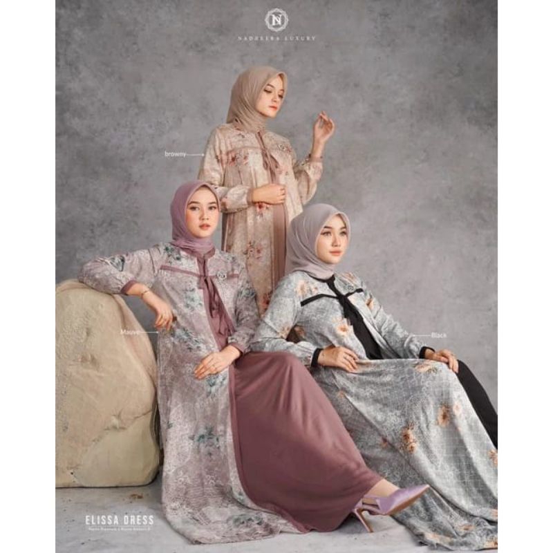 Elissa Dress Nadheera Luxury READY STOK Terbaru Gamis Lebaran size Jumbo