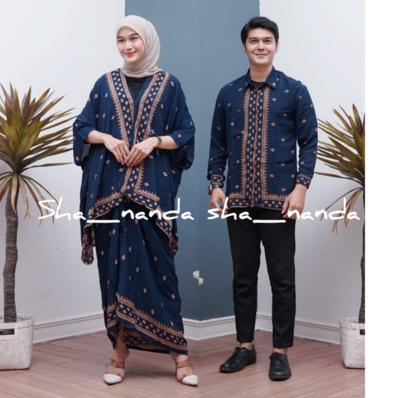 SN Hindi set couple set outer kaftan + kemeja batik lengan panjang