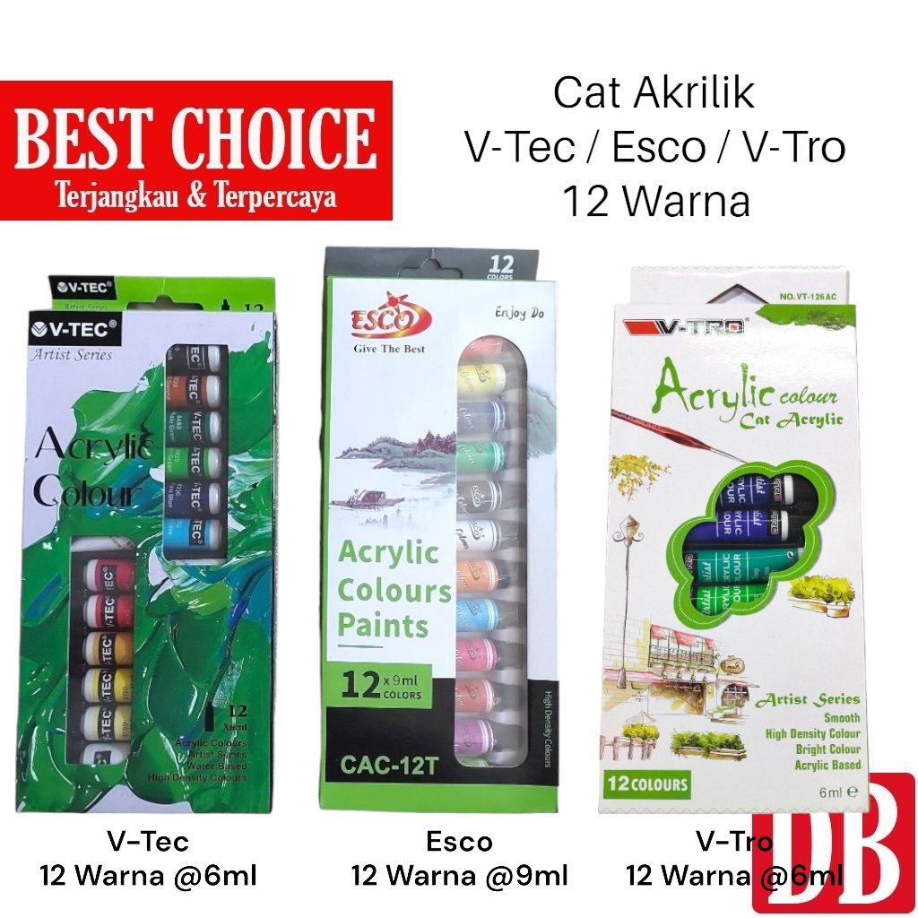 

Cat Akrilik / Acrylic Colour /Acrylic Color Set Murah V-Tec / Esco / V-Tro (12 Warna)