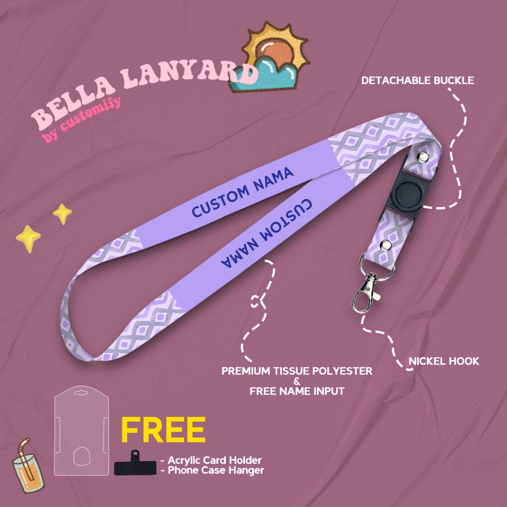 

Bella Lanyard Custom Nama Lilac Edition 2cm Printing 2 Sisi - Customify