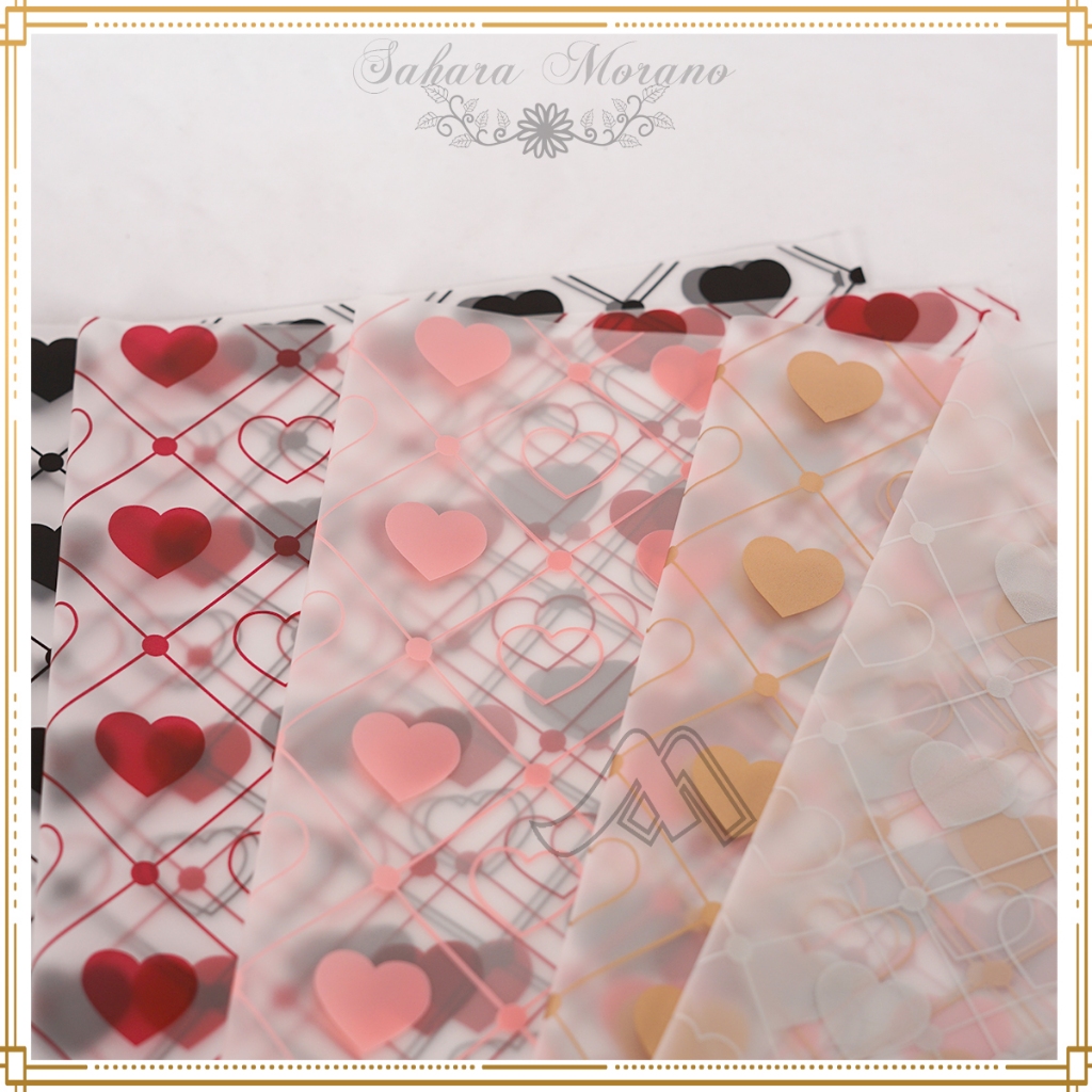 

[5 pcs] Pcs Flower Wrapping Motif Love Cellophane Kertas Waterproof Kado Pembungkus Bunga