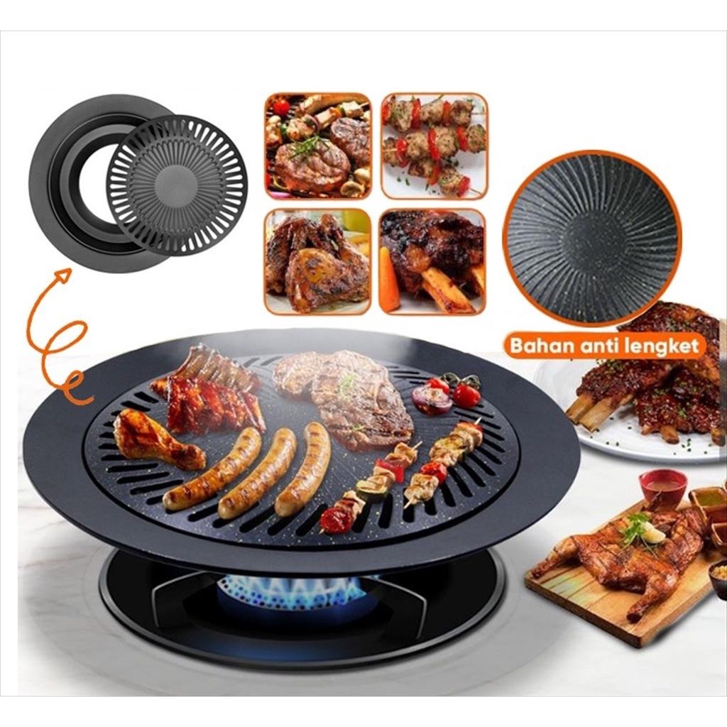 Grill pan/Alat pemanggang / Tempat pemanggang bulat BBQ Piring pemanggang diameter 32cm/ Anti lengket