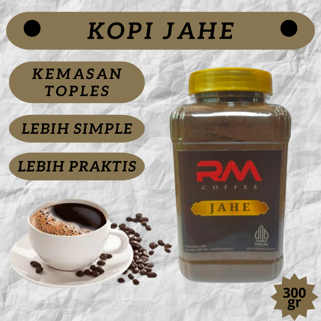 

Kopi Bubuk Rasa Jahe isi 300 Gram Sepesial Kemasan Toples Rasa Jahenya Khas