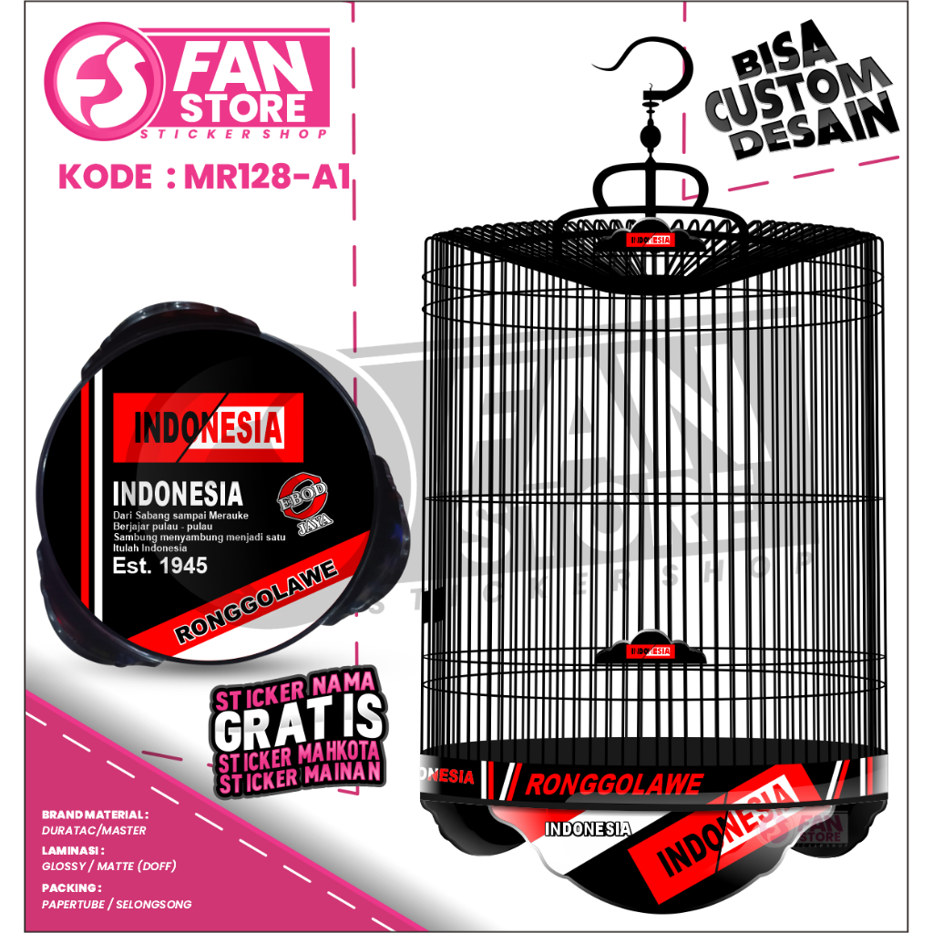 Decal Sangkar Murai Batu Motif RONGGOLAWE Indonesia - Stiker Decal Sangkar Muari  No 1 2 3 EBOD JAYA