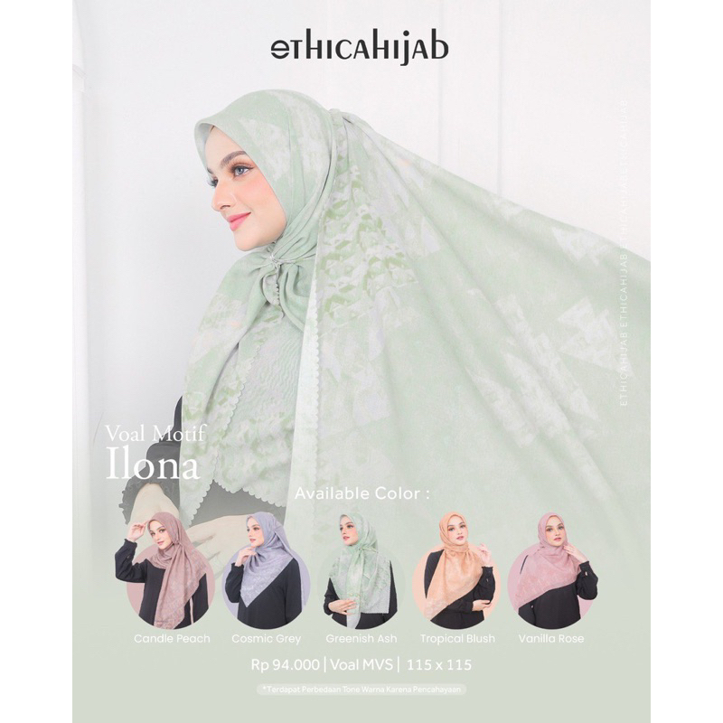 Hijab Segi Empat Motif Ethica Voal Motif Ilona Candle Peach,Cosmic Grey,Tropical Blush,Vanilla Rose,