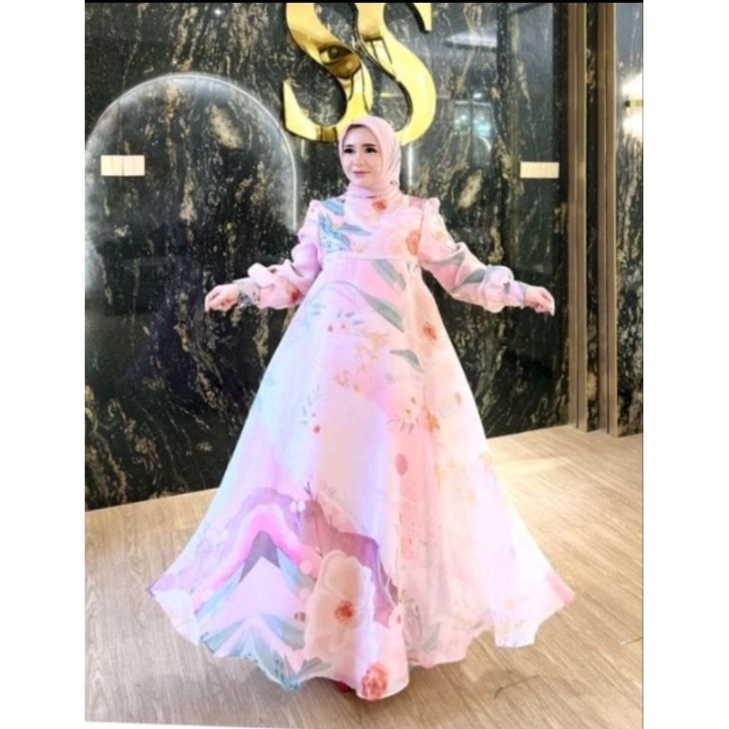 Dress Organza Cantik Pink by Shellasaukia