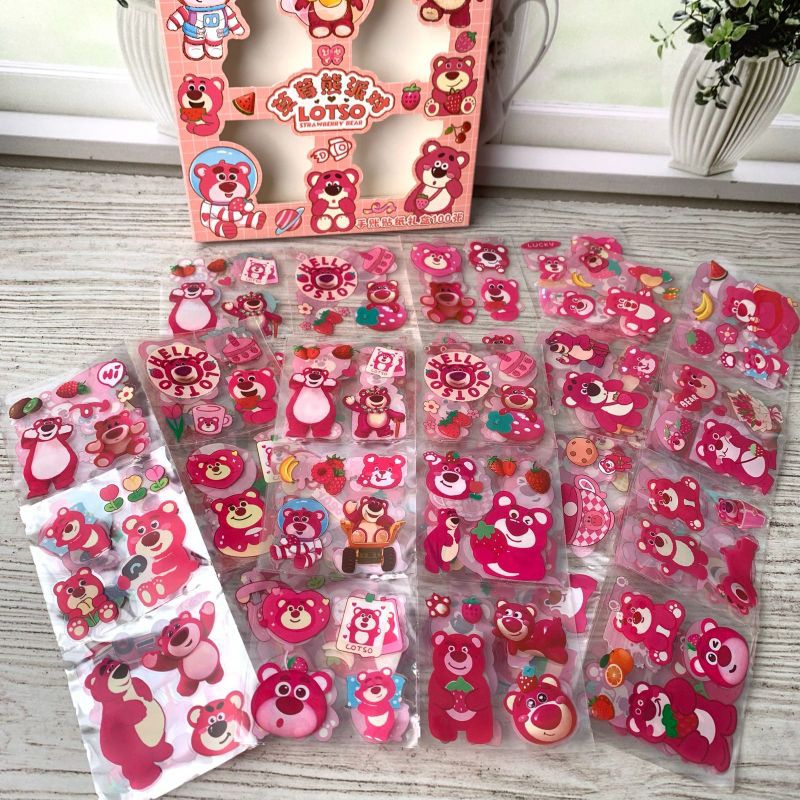 

Stiker 100 Lembar Lotso Stiker Waterproof Beruang Pink Stiker Viral Murah Kekinian