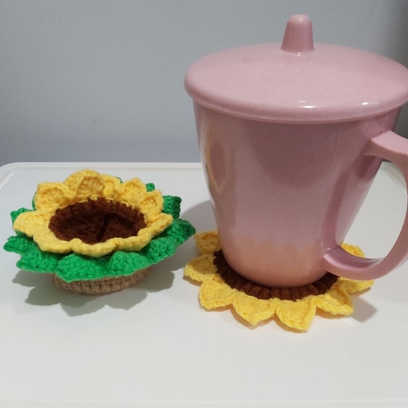 Tatakan Gelas Rajut Bunga Matahari Set | Coaster Sunflower Crochet