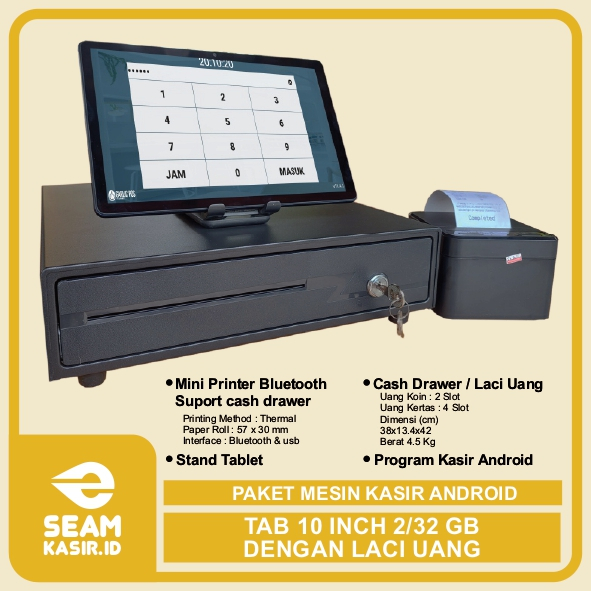 PAKET MESIN KASIR POS ANDROID TABLET/TAB 8 Inch 6/128GB - PAKET LENGKAP : Tab, Laci Uang/Cash drawer