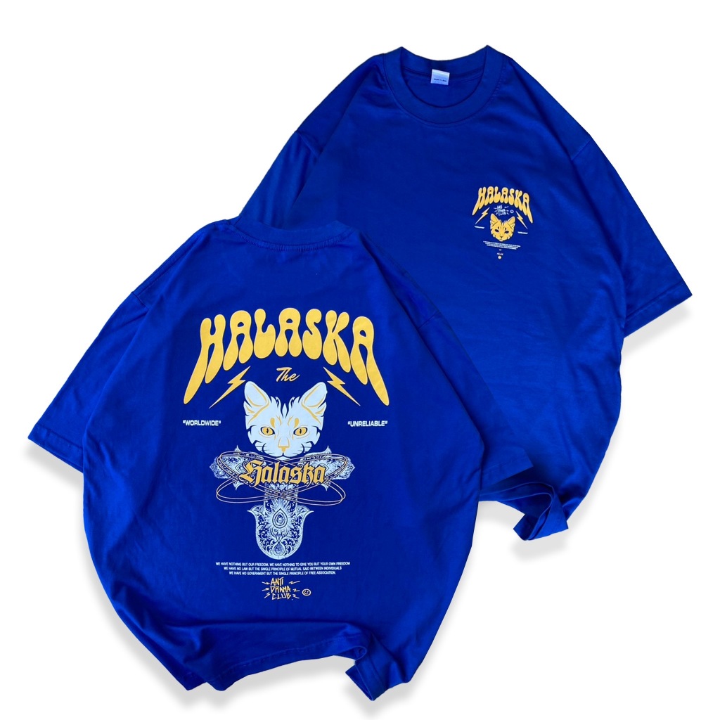 Baju Kaos Oversize Sablon Halaska Biru