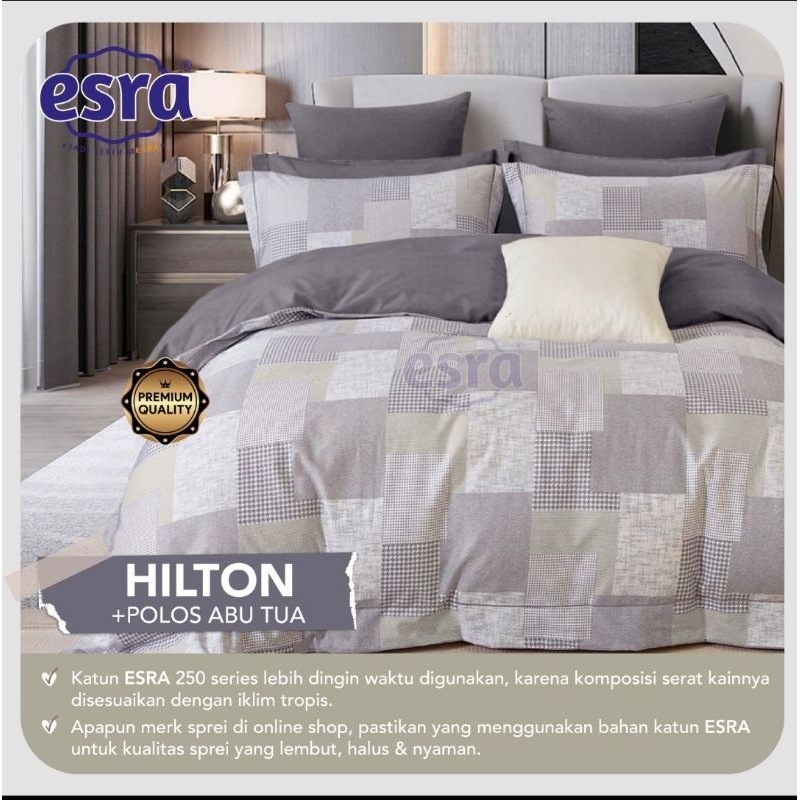 Kain / Bahan Sprei Esra motif Hilton + Polos Abu Tua