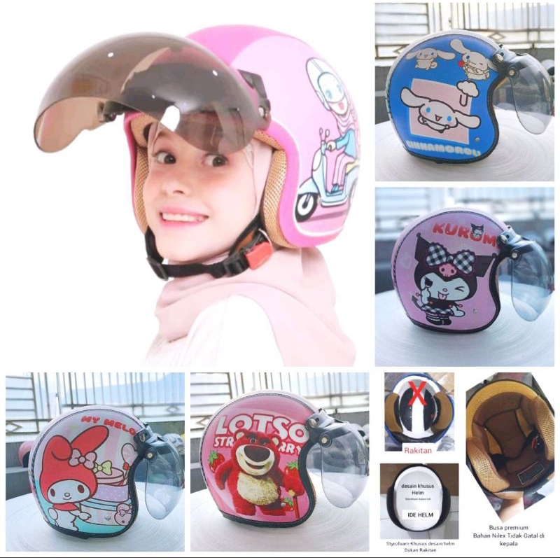 Helm Bogo anak 7 8 9 10 11 12 13 Tahun Junior SNI Kuromi cinnamoroll Melody Lotso Hello Kitty