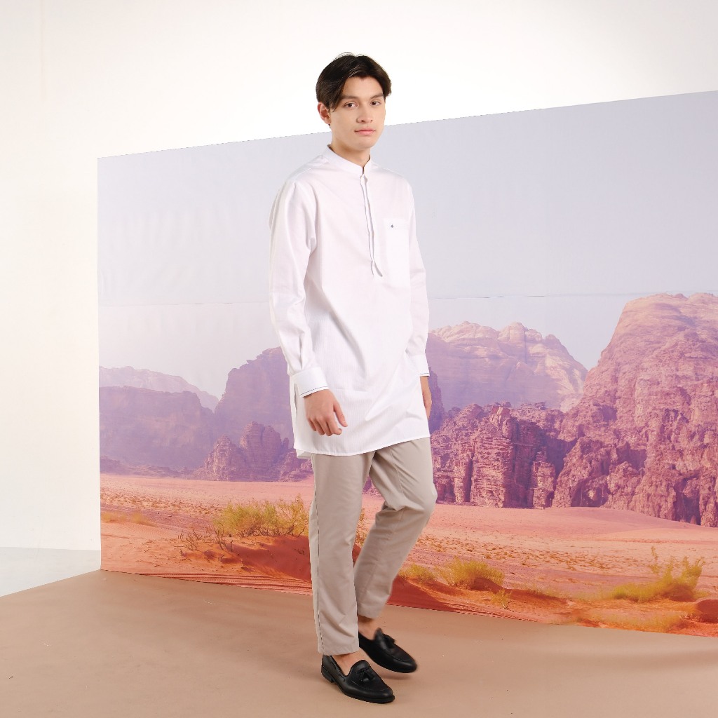 Shafira - Jorgi Menswear - White | Baju Koko Tangan Panjang