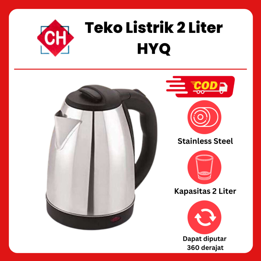 Teko Listrik Stainless Steel HYQ 2 Liter/Pemanas Air/Mug Listrik