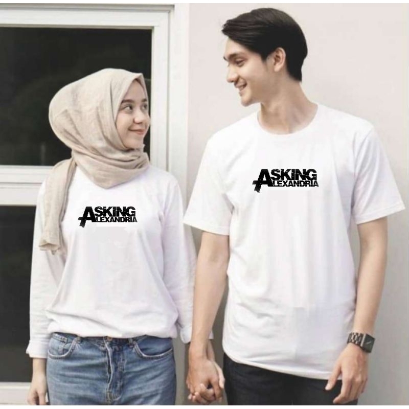 kaos couple(HARGA SATUAN/BISA COD) ban metal askin alexandria putih pria wanita lengan pendek dan pa
