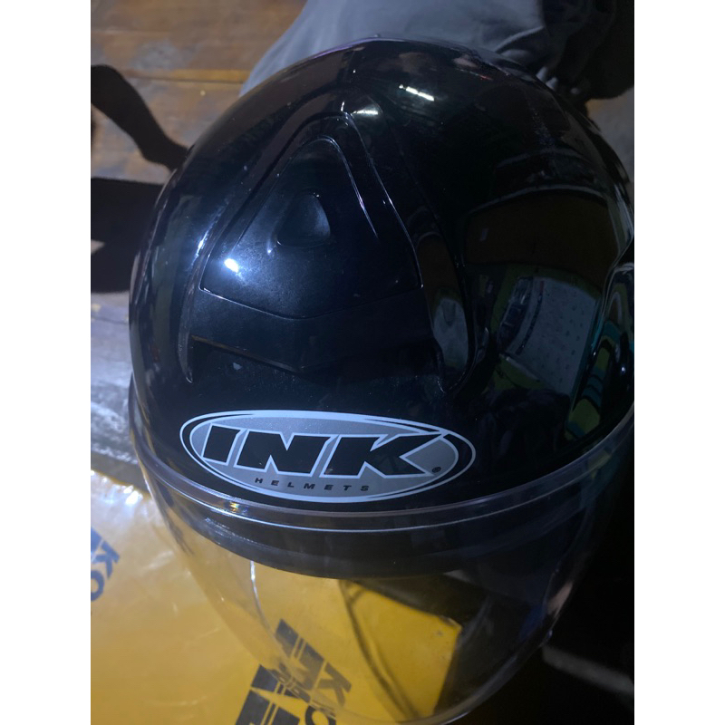 HELM INK DYNAMIC HITAM BLACK GLOSS INK HALF FACE DINAMIK