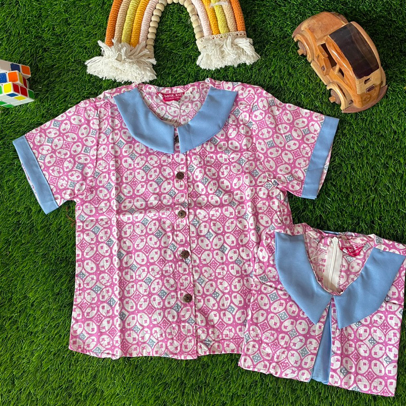 Batik Costume Blus Batik Anak Perempuan Bluei Pink Top Batik Anak Pink Kawung Atasan Anak Sekolah Ba