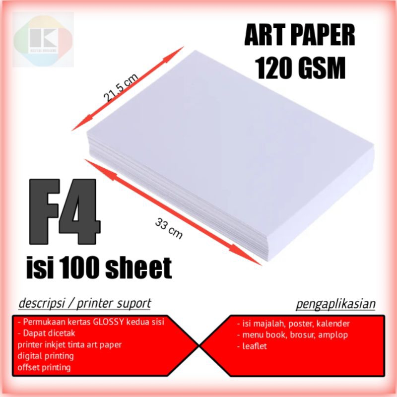 art paper F4 120 gsm kertas art paper 120gsm F4 isi 100 lembar