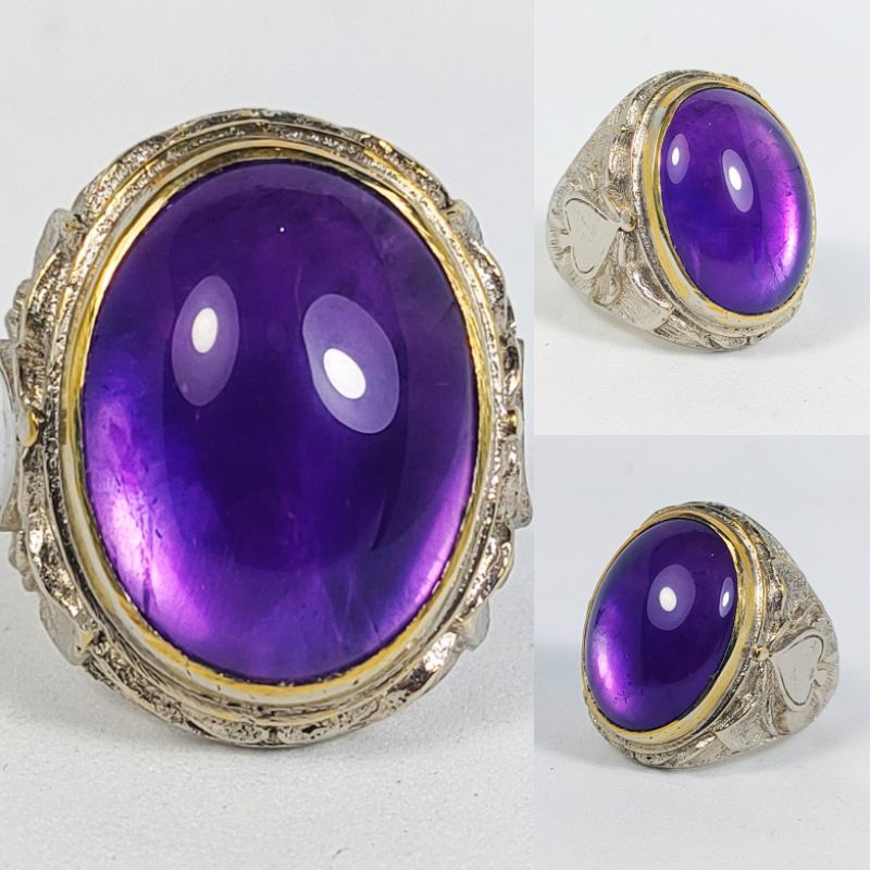 CINCIN BATU PERMATA KECUBUNG UNGU KALIMANTAN JUMBO NATURAL AMATHYES QUARTZ KODE 03008