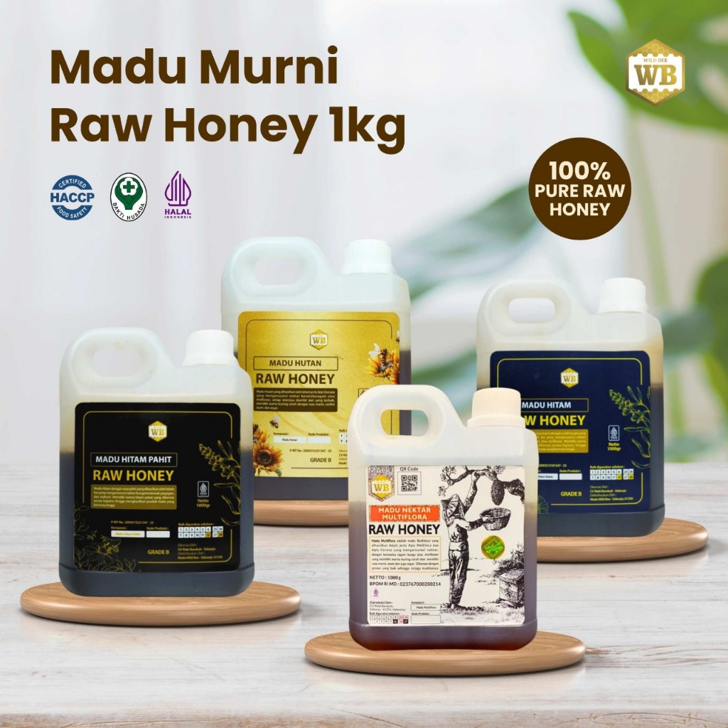 

Madu Wild Bee - Raw Honey 1Kg Original Alami Nektar Bunga Free Sendok Madu