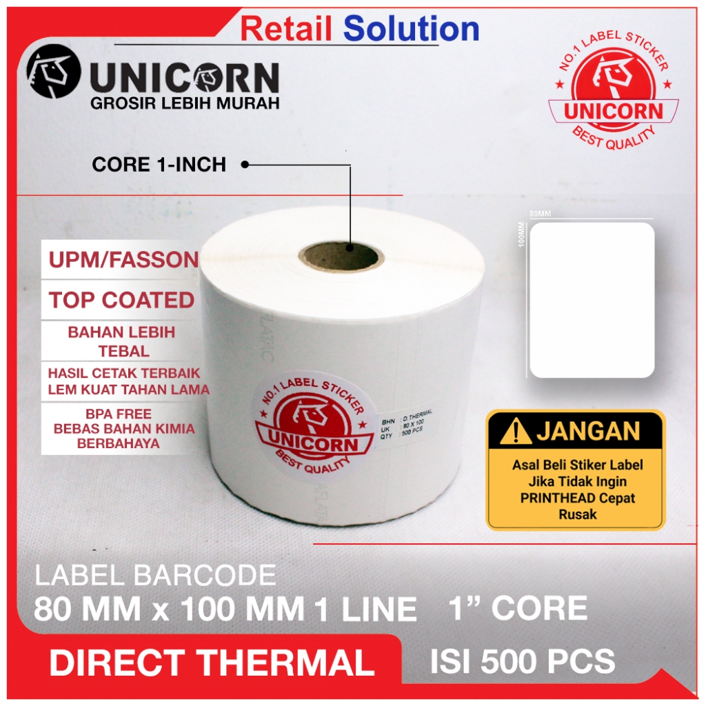 

Label Stiker Thermal 80x100 mm / 80 x 100 mm / 80x100mm 500pcs