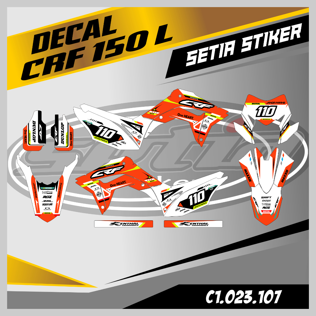 DECAL STIKER CRF 150 L FULL BODY, WARNA ORANGE PUTIH, SUPERMOTO, TRAIL, DESAIN BEBAS CUSTOM BARU (C1