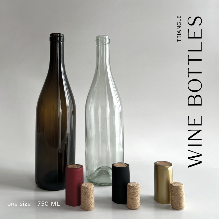 Botol kaca wine TRIANGLE wooden cork + sleeves - BOTOL BARU - Wine Glass bottle