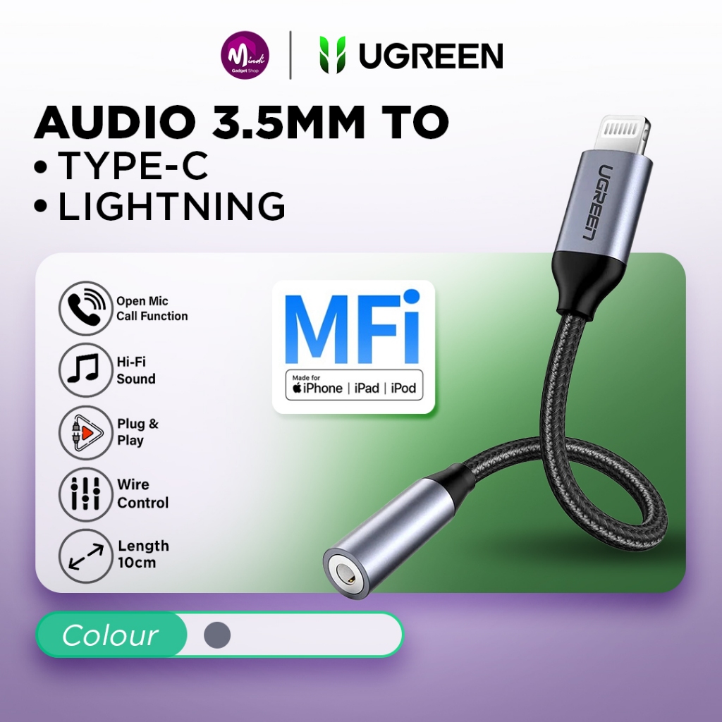 Ugreen Converter Splitter Iphone MFI Lightning To Jack 3.5MM Original