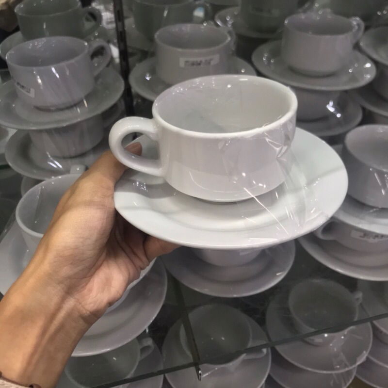 Satu set cangkir keramik + lepek / ceramic mug / tableware / gelas teh cantik