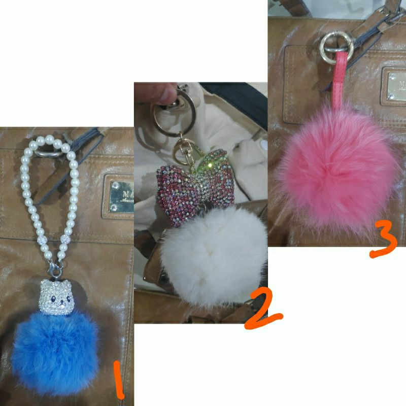 gantungan tas bulu hiasan bagcharm strap premium mata ala Swarovski