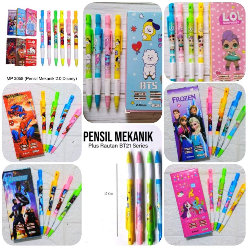 

Pensil mekanik+rautan karakter anak / pensil cetek karakter cewe cowo per pcs