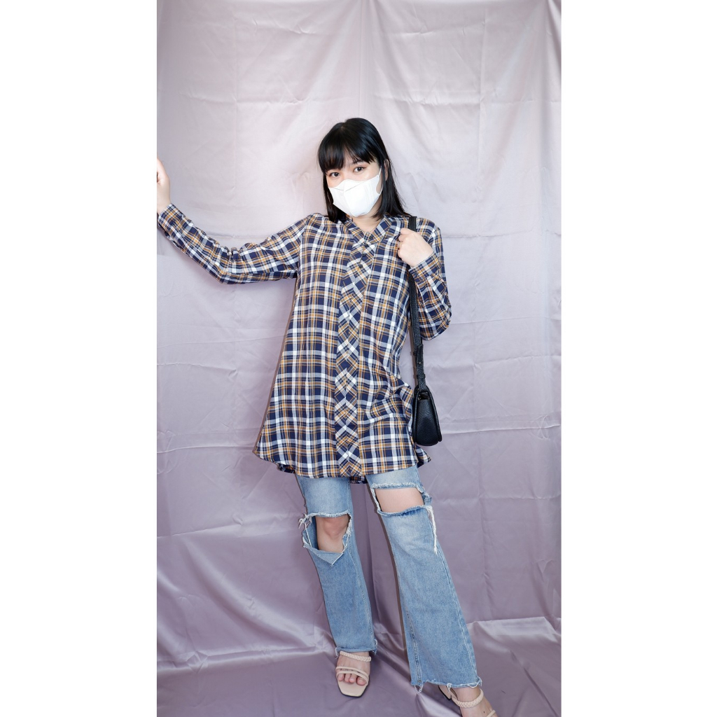 Baju Muslim Tunik Motif Kotak OLC Atasan Wanita