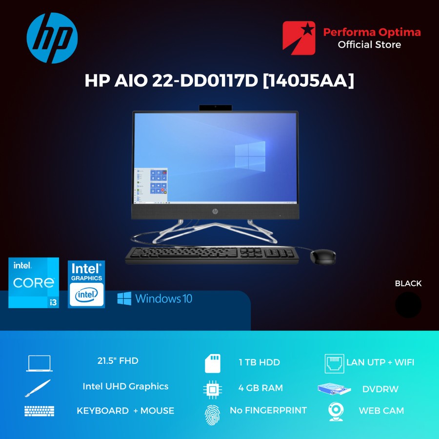 PC AIO HP 22 DD0117D i3 1005G1 4G 1TB HDD W10 Home - 140J5AA