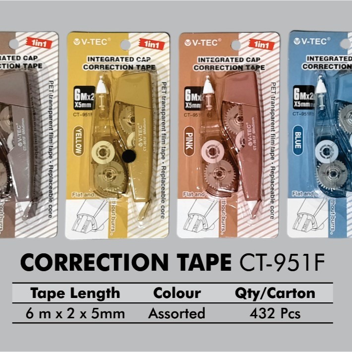 

Correction Tarik Kertas + Refill / Tip-ex Kertas / Correction Pita + Isi Refill CT-951F Vtec (1 Pcs)