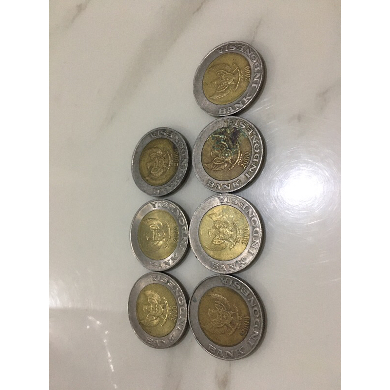 Koin pecahan logam 1000 kelapa sawit tahun 2000 ( ada 7pcs)