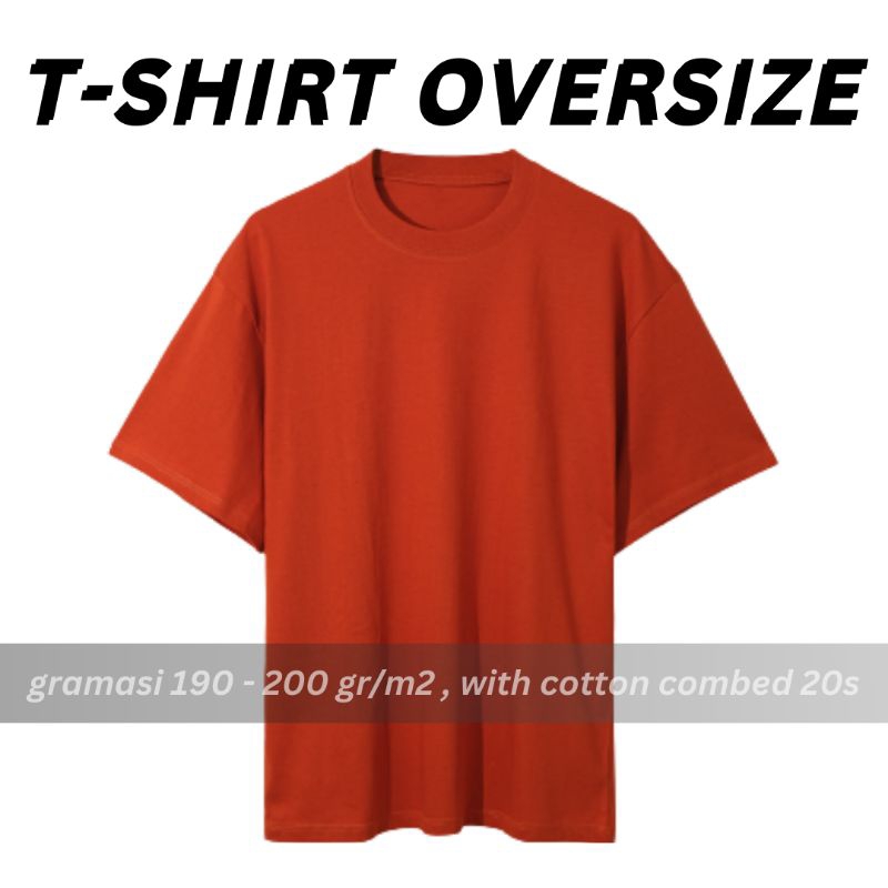 OCSE - Premium Kaos Polos Oversize Cotton Combed 20s Unisex , T-shirt Oversize Merah Terang