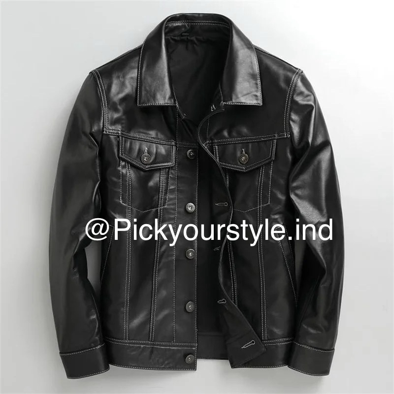 jaket kulit leather jacket kemeja kulit white stitches