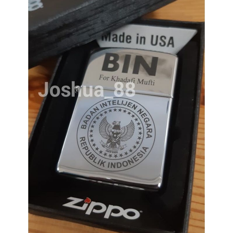 Zippo Korek Api Custom Ukir Logo Badan Intelijen Negara BIN Silver Bisa Ukir Nama Sendiri
