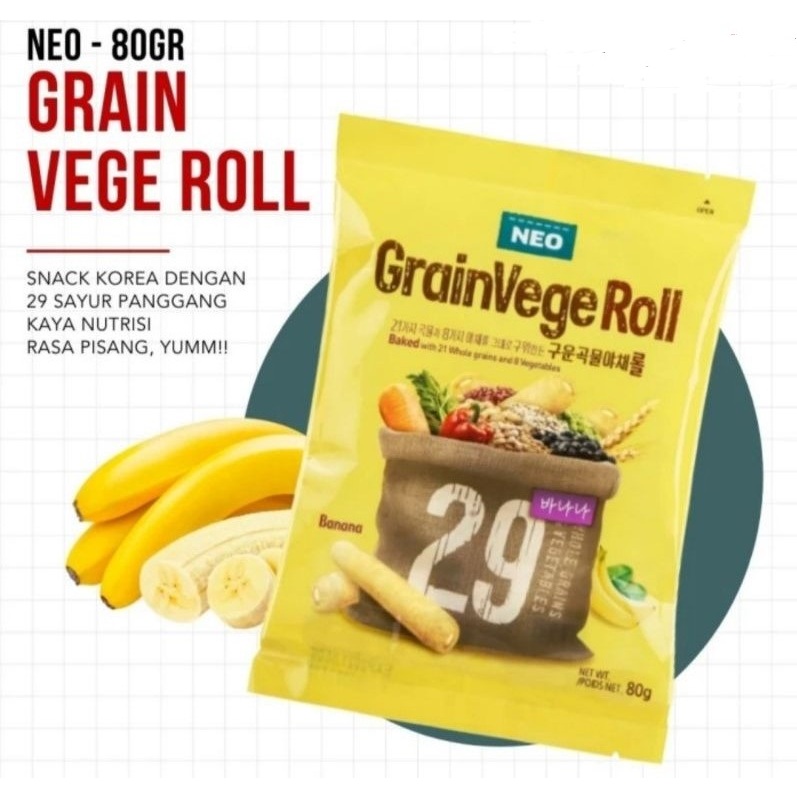 

Neo Grainvege Roll Banana /Wafer Roll Rasa Pisang 80gr