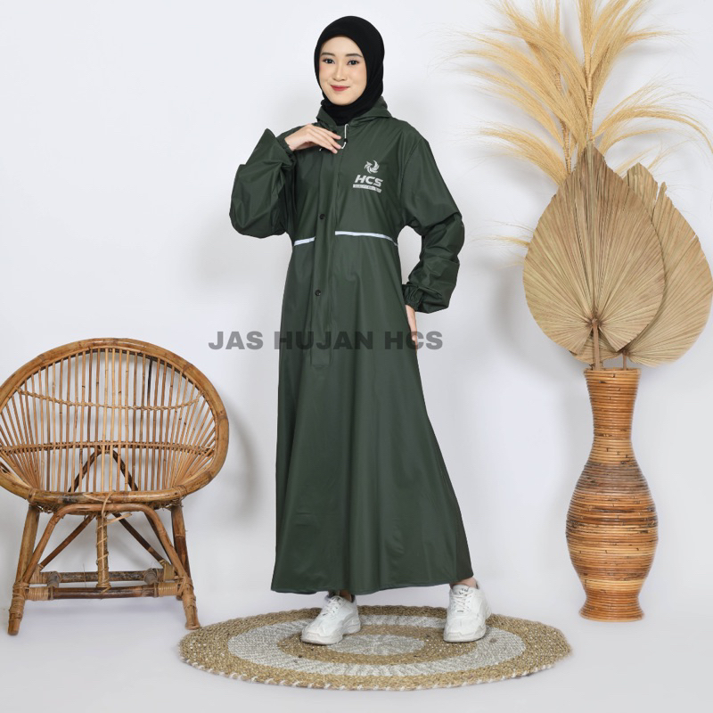 HCS GAMIS JAS HUJAN, RAINCOAT Wanita Terbaik By HCS Anti Rembes Mocca-Hijau gamis
