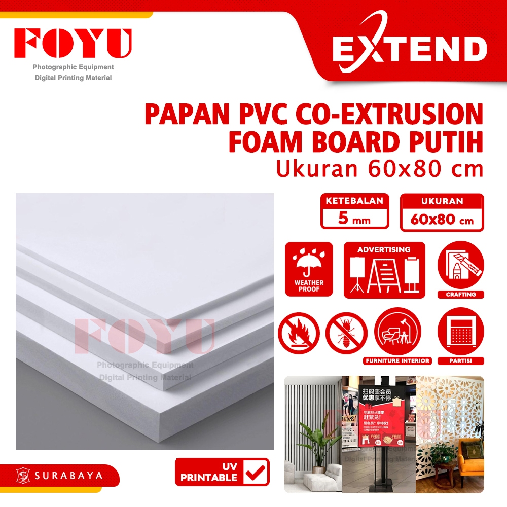 

Papan Foam PVC Coextrusion White Putih Plastik Celuka Board High Density Busa Banner Poster Stiker UV Printable Cetak Pedestal Advertising Iklan Interior Furnitur Furniture Mebel Dekorasi Prakarya Kerajinan Tangan Crafting 60 x 80 60x80 cm 5 mm