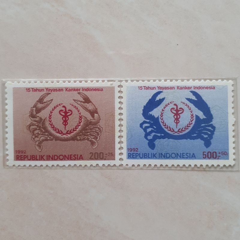 

Perangko Indonesia 15 Tahun Yayasan Kanker Indonesia Tahun 1992 set lengkap 2pcs